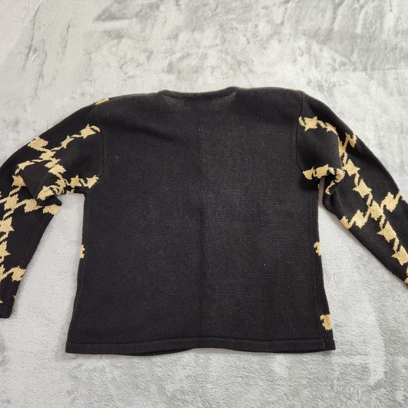 vtg milano DG 80s button up cardigan sweater blk gold houndstooth shldr pads sm - Picture 9 of 9